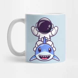 Cute Astronaut With Cute Shark Cartoon Mug